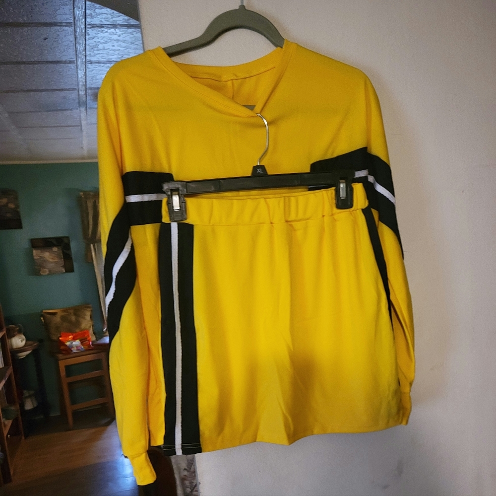 2 PC YELLOW, CROPPED TOP AND MINISKIRT SET